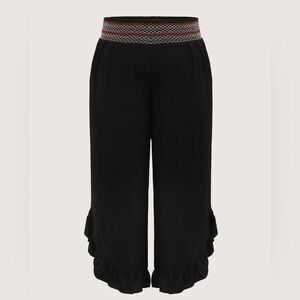 Plus Size Colorful Shirred Waistband Ruffled Hem Pants